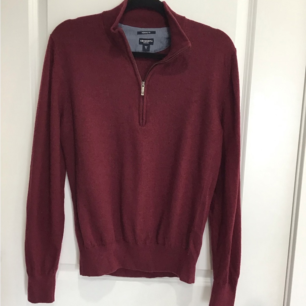 Ashworth Sweater Mens Size M Merino 87  Long Sleeve Burgundy